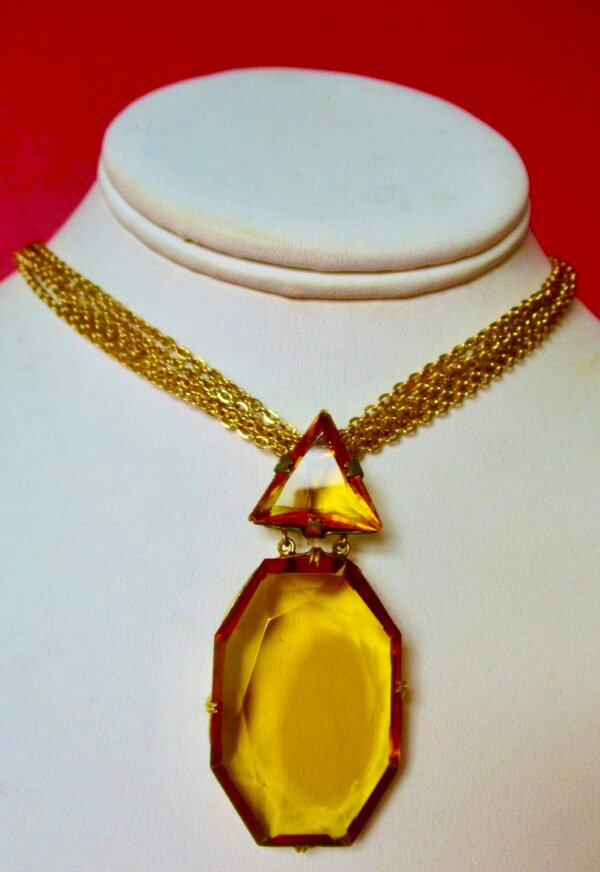 Antique Deco Yellow Paste Pendant Necklace/Brooch