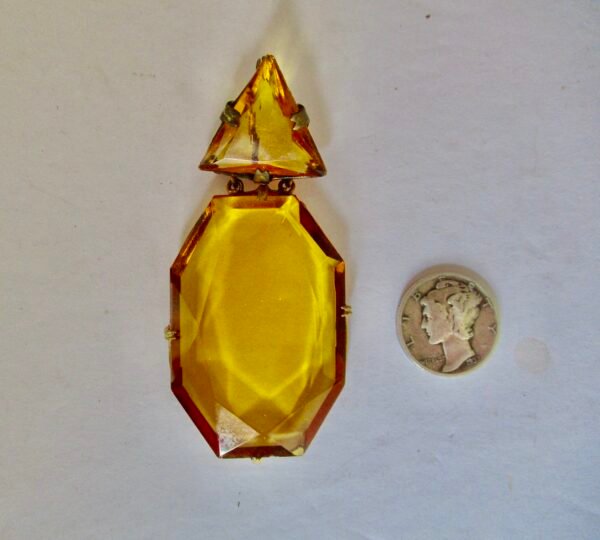 Antique Deco Yellow Paste Pendant Necklace/Brooch - Image 3