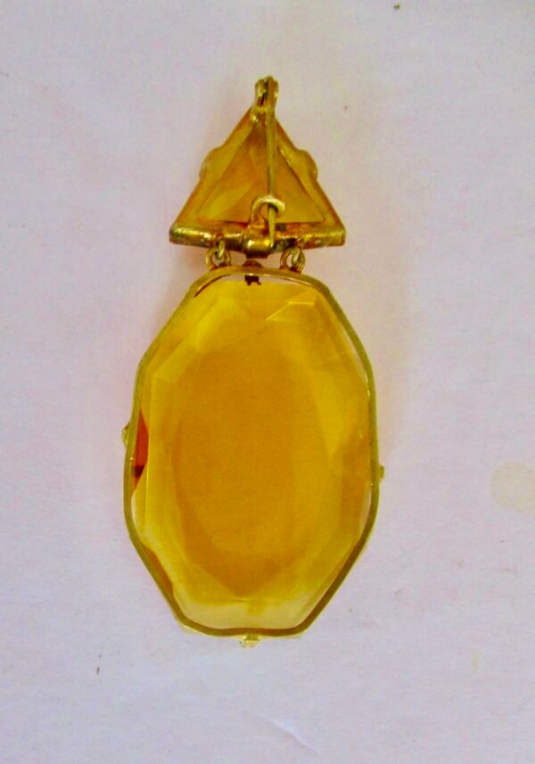 Antique Deco Yellow Paste Pendant Necklace/Brooch - Image 4