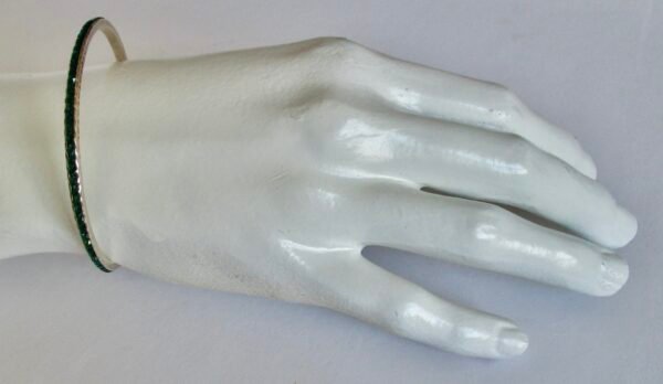 Antique Deco Sterling Silver & Green Paste Super Skinny Bangle Bracelet - Image 6