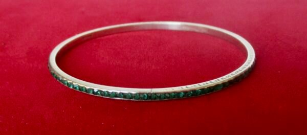 Antique Deco Sterling Silver & Green Paste Super Skinny Bangle Bracelet - Image 5