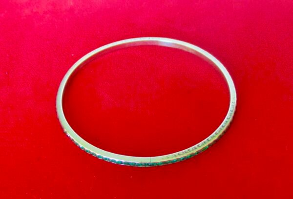 Antique Deco Sterling Silver & Green Paste Super Skinny Bangle Bracelet - Image 2