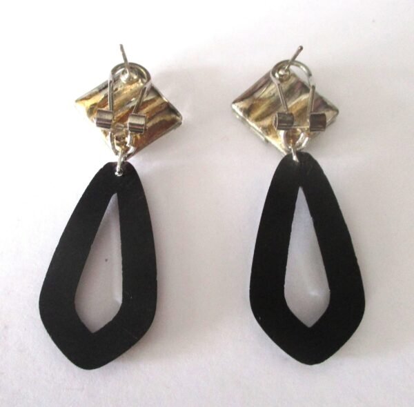 Vintage Art-Deco Style French Jet & Crystal Omega Clip-On Earrings - Image 5