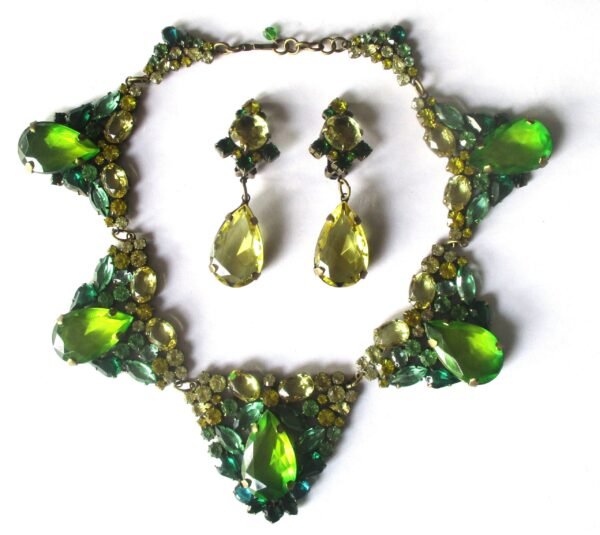 Vintage Runway Jennifer Maxwell  (J. Max)  Crystal Necklace With Matching Clip-On  Earrings
