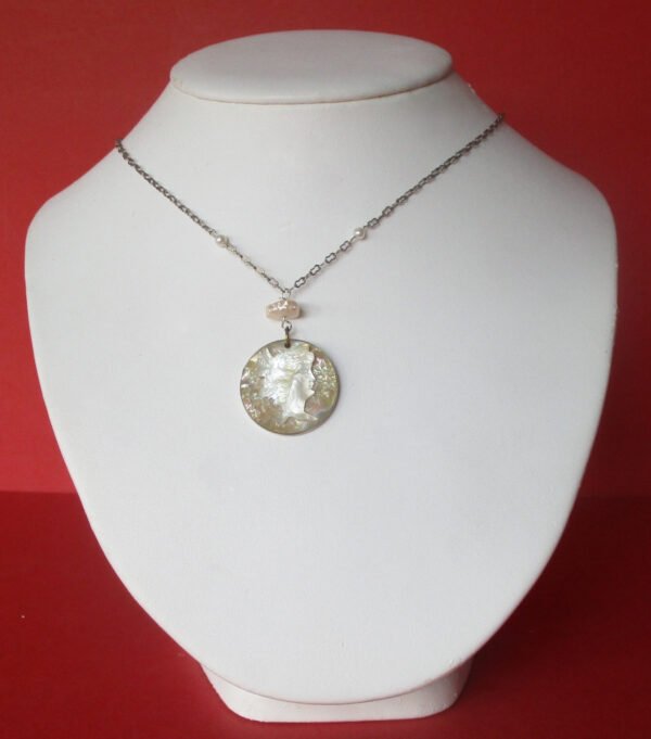 Antique Mother-of-Pearl Cameo Necklace/Wedding - Image 2
