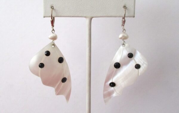Pair of Vintage 3-Inch  Sterling Silver & Mother-of-Pearl Summer/Wedding Earrings - Image 2