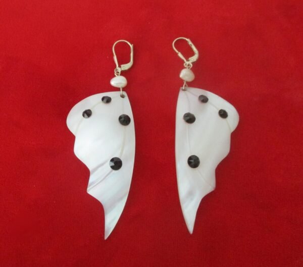 Pair of Vintage 3-Inch  Sterling Silver & Mother-of-Pearl Summer/Wedding Earrings - Image 3