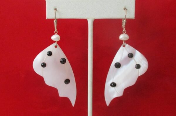 Pair of Vintage 3-Inch  Sterling Silver & Mother-of-Pearl Summer/Wedding Earrings