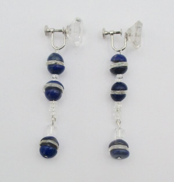 Pair of Deco Lapis Lazuli and Sterling Silver  Screw Back Earrings - Image 2