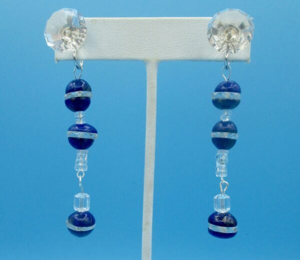 Pair of Deco Lapis Lazuli and Sterling Silver  Screw Back Earrings - Image 5