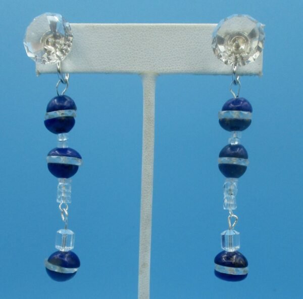 Pair of Deco Lapis Lazuli and Sterling Silver  Screw Back Earrings - Image 3