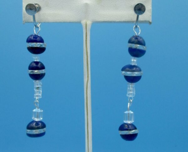 Pair of Deco Lapis Lazuli and Sterling Silver  Screw Back Earrings - Image 4