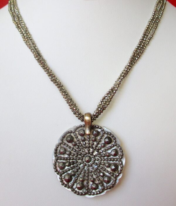 Antique Reversible Mother-of-Pearl & Cut Steel Pendant/Necklace/Wedding - Image 4