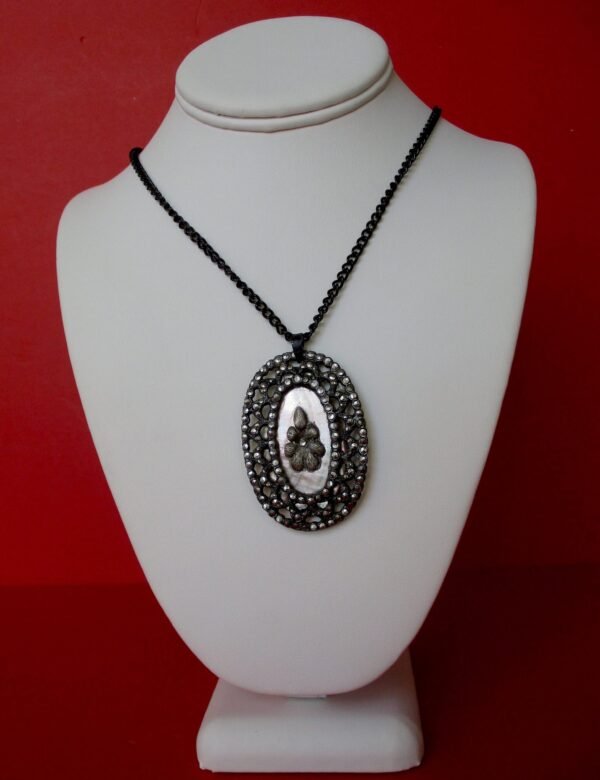 Antique Marcasite & Mother-of-Pearl Pendant Necklace/Wedding