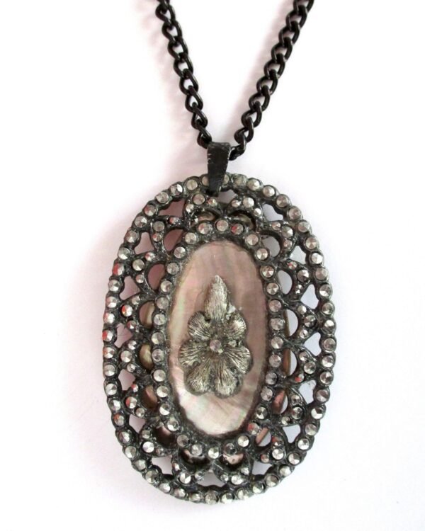 Antique Marcasite & Mother-of-Pearl Pendant Necklace/Wedding - Image 2