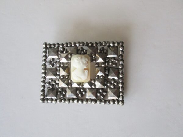 Antique Cut Steel Shell  Cameo Pin/Brooch