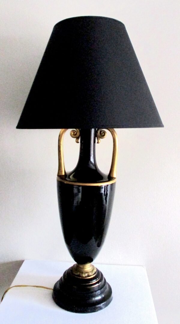 Antique  Tall Deco  Palace Lamp of Amethyst (Black) Glass - Image 8
