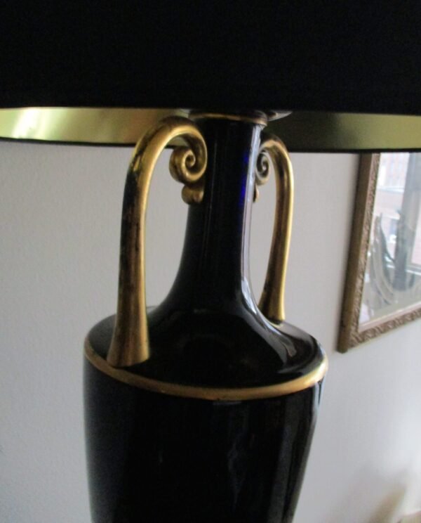 Antique  Tall Deco  Palace Lamp of Amethyst (Black) Glass - Image 4