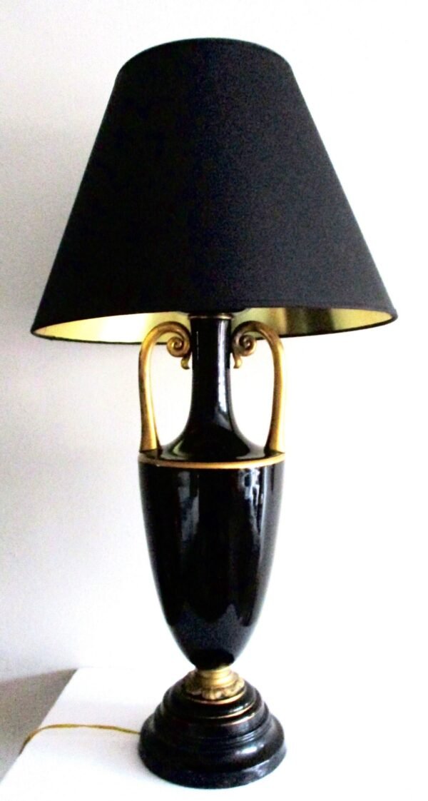 Antique  Tall Deco  Palace Lamp of Amethyst (Black) Glass
