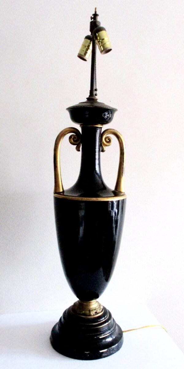 Antique  Tall Deco  Palace Lamp of Amethyst (Black) Glass - Image 2