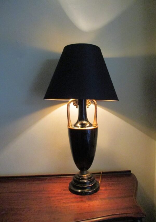 Antique  Tall Deco  Palace Lamp of Amethyst (Black) Glass - Image 3