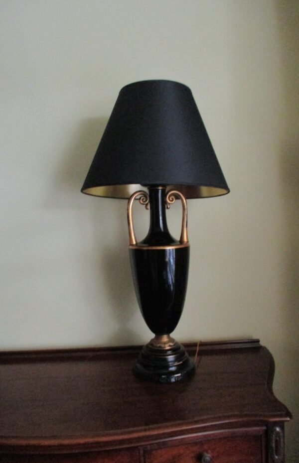 Antique  Tall Deco  Palace Lamp of Amethyst (Black) Glass - Image 6