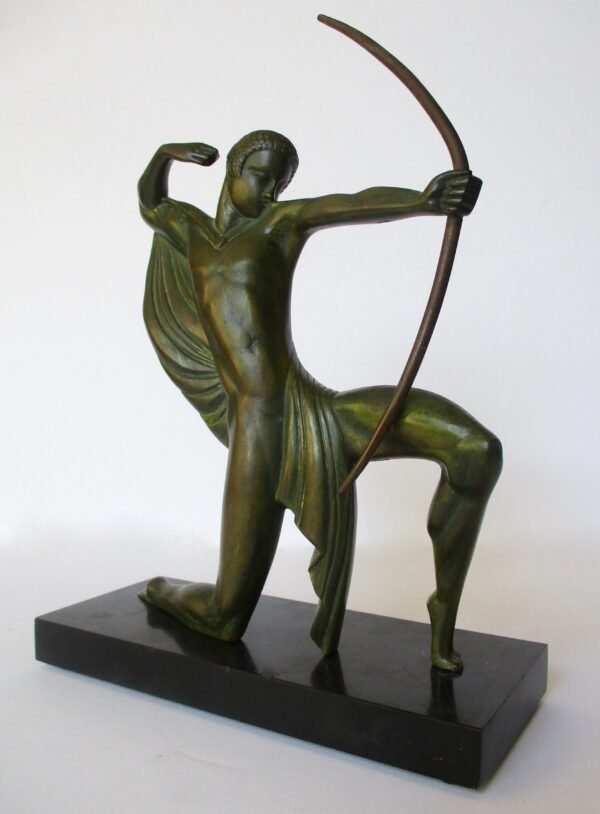 Michel Decoux (1837-1924)   "Hunter With Bow Chasing Two Deer"     -     Two Part Bronze sculpture/antique bronze - Image 2