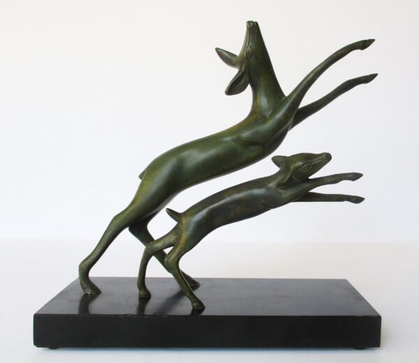 Michel Decoux (1837-1924)   "Hunter With Bow Chasing Two Deer"     -     Two Part Bronze sculpture/antique bronze - Image 6