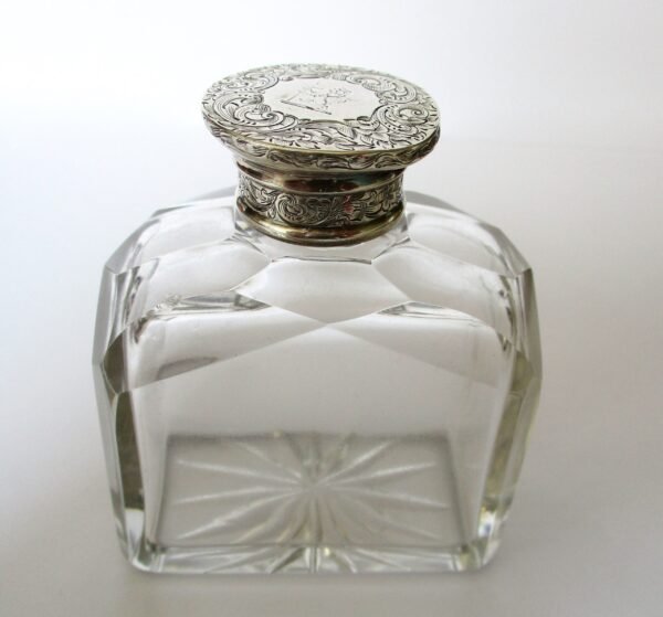 Antique & Hallmarked  Glass Perfume Bottle With Sterling Silver Top With Original Stopper - Image 3
