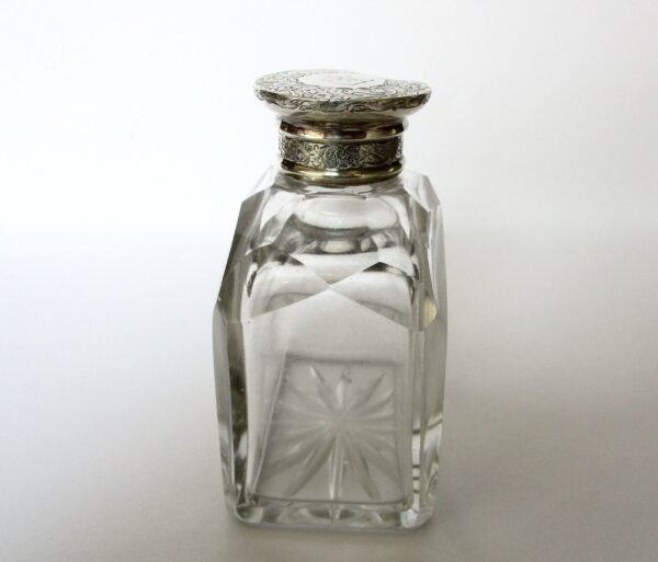 Antique & Hallmarked  Glass Perfume Bottle With Sterling Silver Top With Original Stopper - Image 6