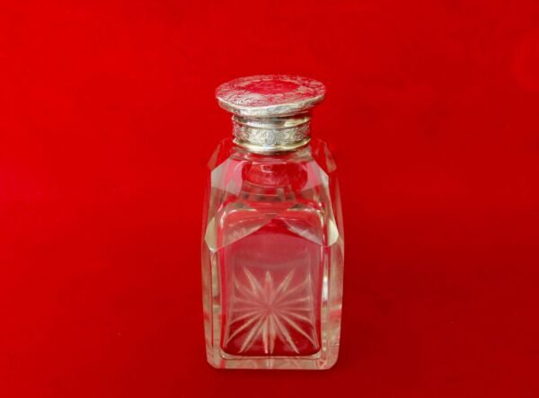 Antique & Hallmarked  Glass Perfume Bottle With Sterling Silver Top With Original Stopper - Image 7
