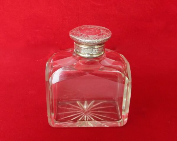 Antique & Hallmarked  Glass Perfume Bottle With Sterling Silver Top With Original Stopper