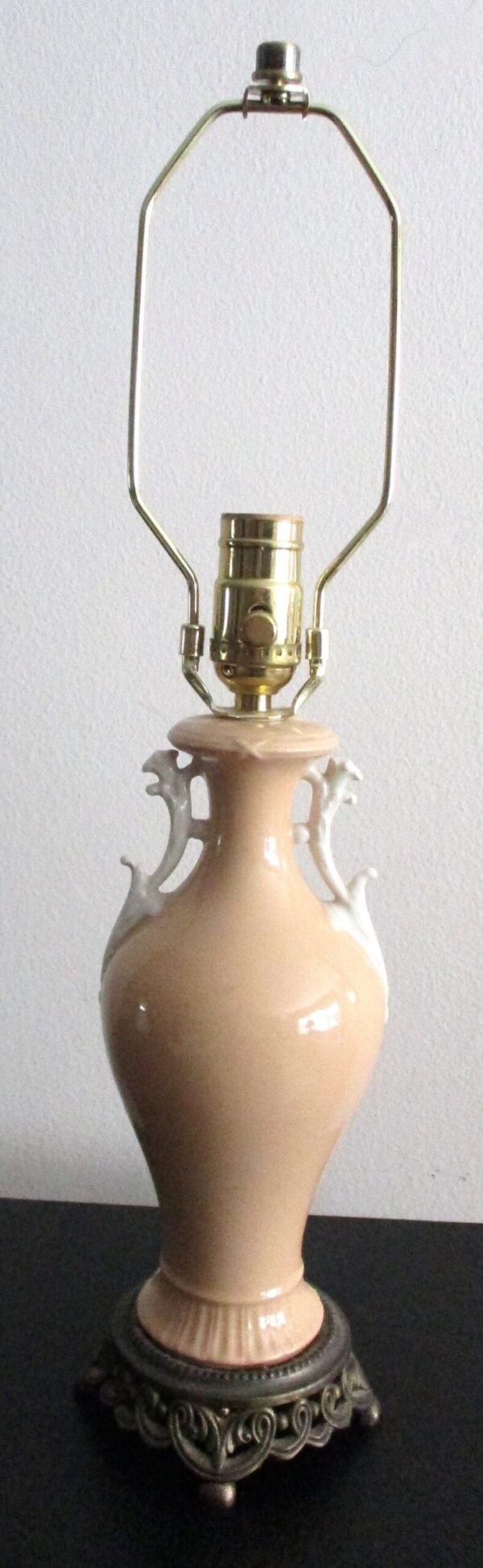 Vintage Coral Porcelain Lamp With Hand-Embellished Silk Shade - Image 2