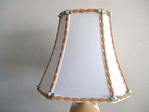 Vintage Coral Porcelain Lamp With Hand-Embellished Silk Shade - Image 3