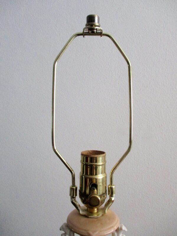 Vintage Coral Porcelain Lamp With Hand-Embellished Silk Shade - Image 4