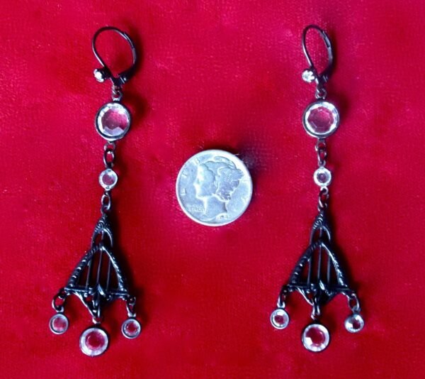 Pair of Vintage Black Victorian-Style Crystal Earrings/Boho/Hippie/Steampunk/Gothic - Image 4