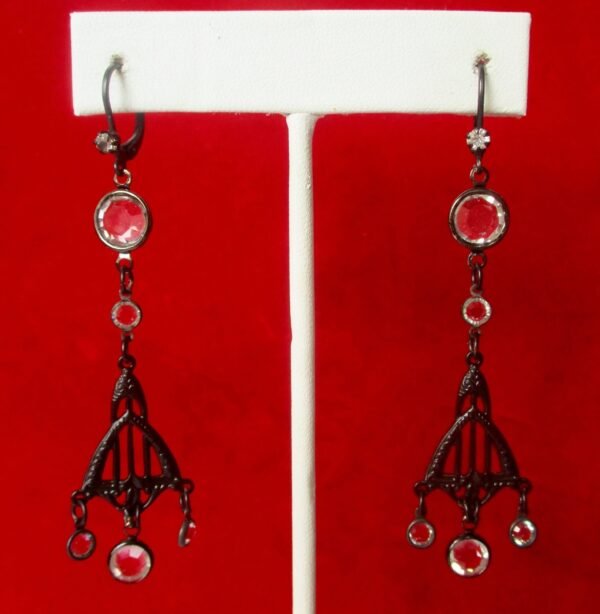 Pair of Vintage Black Victorian-Style Crystal Earrings/Boho/Hippie/Steampunk/Gothic