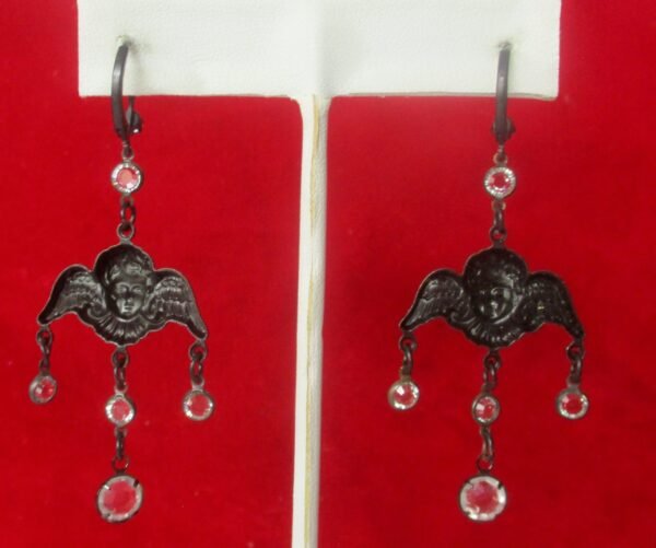 Pair of Vintage Black Angel Earrings With Crystals/Hippie/Boho/Steampunk/Gothic - Image 5