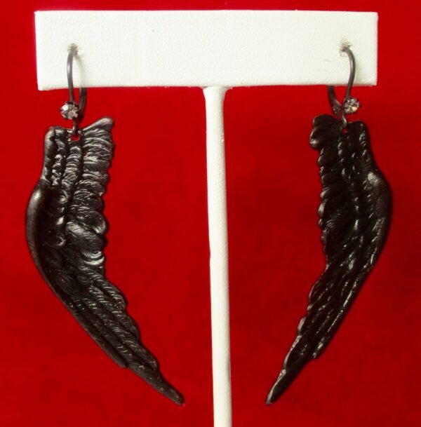 Pair of Vintage Black Brass Wing Earrings With Rhinestones/Gothic/Steampunk/Boho/Hippie