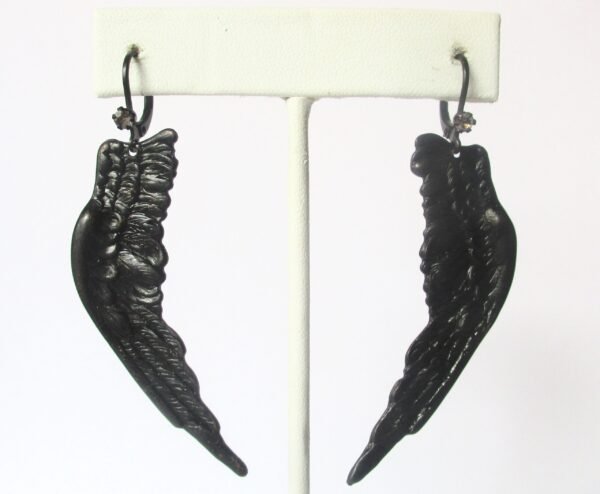 Pair of Vintage Black Brass Wing Earrings With Rhinestones/Gothic/Steampunk/Boho/Hippie - Image 2
