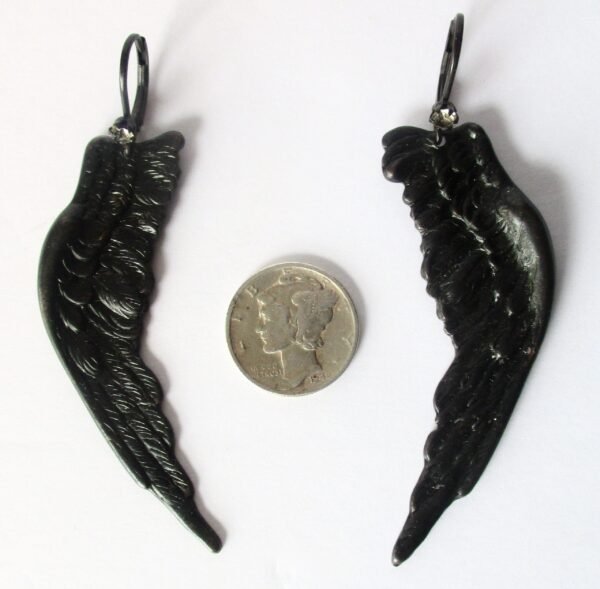 Pair of Vintage Black Brass Wing Earrings With Rhinestones/Gothic/Steampunk/Boho/Hippie - Image 4