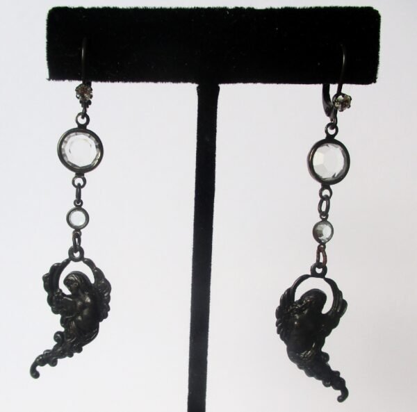 Pair of Vintage Black Angel Earrings With Crystals and Rhinestones/Boho/Hippie/Steampunk/Gothic - Image 4