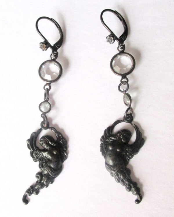 Pair of Vintage Black Angel Earrings With Crystals and Rhinestones/Boho/Hippie/Steampunk/Gothic - Image 3