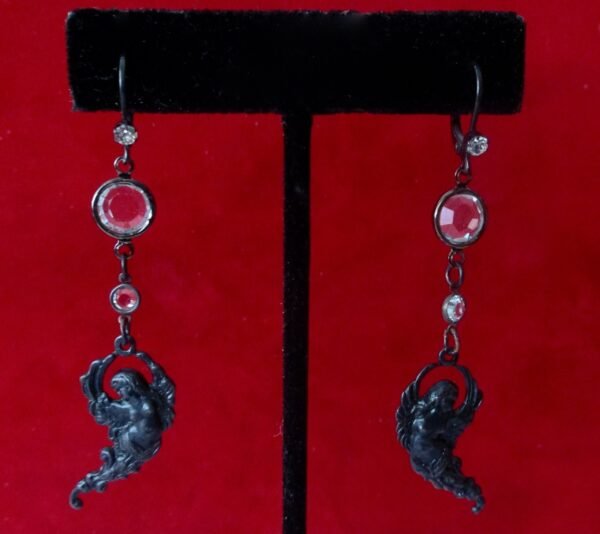 Pair of Vintage Black Angel Earrings With Crystals and Rhinestones/Boho/Hippie/Steampunk/Gothic - Image 6