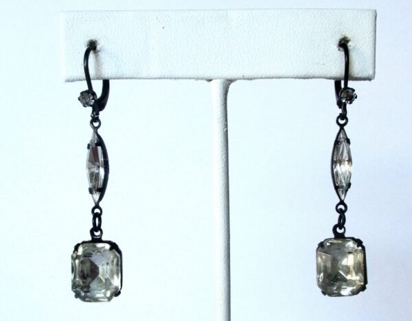 Pair of Vintage Classic 2-Inch Clear Crystal Earrings - Image 2