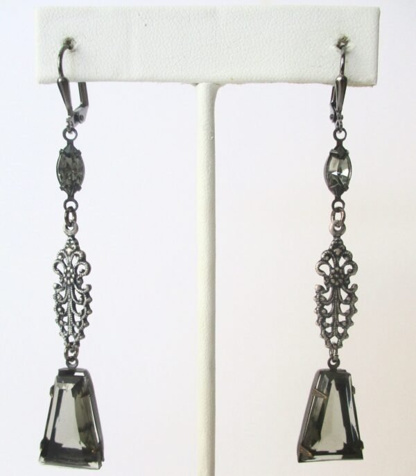 Vintage Boho "Black Diamond" Crystal  3-Inch Earrings/Hippie - Image 2