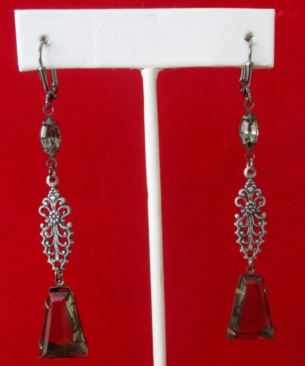 Vintage Boho "Black Diamond" Crystal  3-Inch Earrings/Hippie