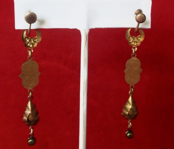 Pair of Antique Brass & Opalescent Crystal Screw Back Earrings - Image 5