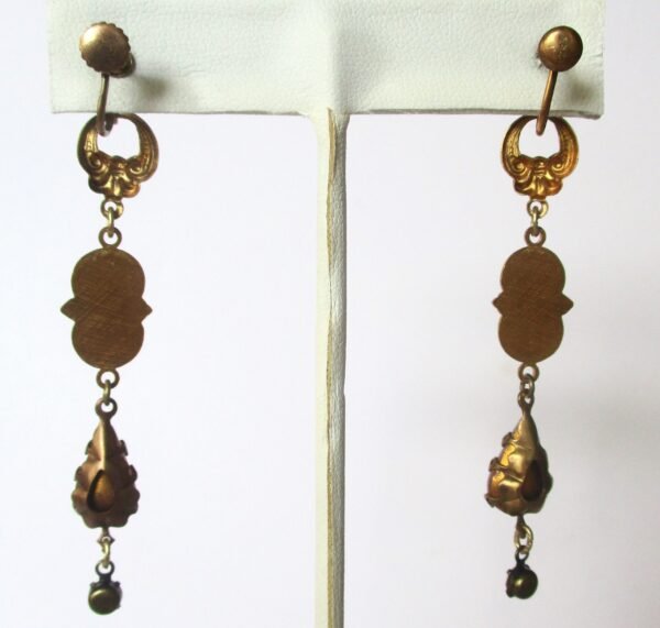 Pair of Antique Brass & Opalescent Crystal Screw Back Earrings - Image 6