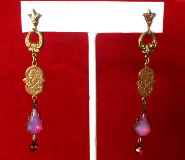 Pair of Antique Brass & Opalescent Crystal Screw Back Earrings
